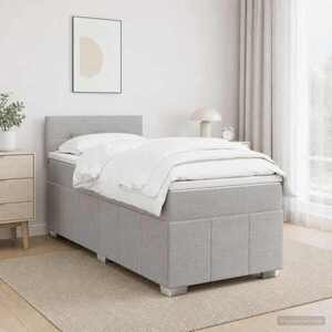 Imagine vidaXL Pat boxspring cu saltea Gri deschis 90 x 200 cm Țesătură