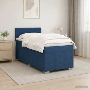 Imagine vidaXL Pat boxspring cu saltea albastru 90 x 200 cm Țesătură