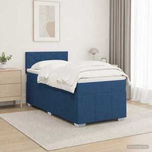 Imagine vidaXL Pat boxspring cu saltea albastru 90 x 200 cm Țesătură