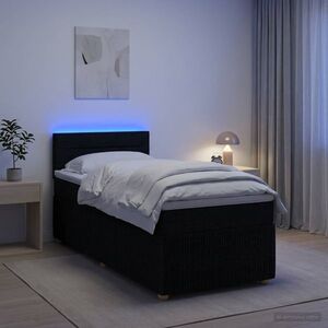 Imagine vidaXL Pat boxspring cu saltea cu benzi LED Negru 90 x 200 cm Țesătură