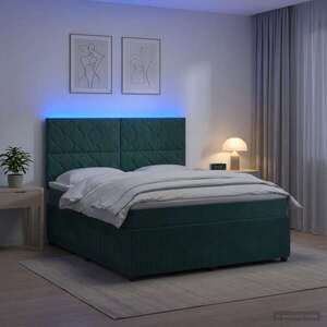 Imagine vidaXL Pat cu arcuri LED și saltea Verde închis 140 x 200 cm Catifea