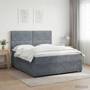 Imagine vidaXL Pat cu arcuri LED și saltea Gri închis 160 x 200 cm Catifea