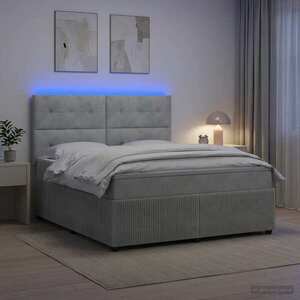 Imagine vidaXL Pat cu arcuri LED și saltea Gri deschis 160 x 200 cm Catifea