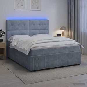 Imagine vidaXL Pat cu arcuri LED și saltea Gri închis 160 x 200 cm Catifea