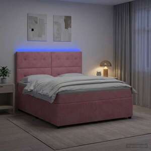 Imagine vidaXL Pat cu arcuri LED și saltea Roz 160 x 200 cm Catifea