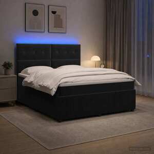 Imagine vidaXL Pat cu arcuri LED și saltea Negru 180 x 200 cm Catifea