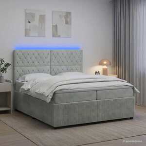 Imagine vidaXL Pat cu arcuri LED și saltea Gri deschis 200 x 200 cm Catifea