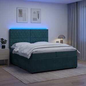 Imagine vidaXL Pat cu arcuri LED și saltea Verde închis 200 x 200 cm Catifea