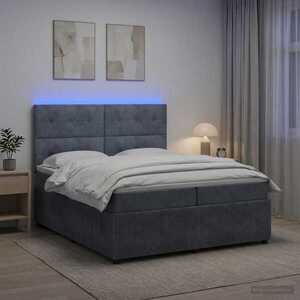 Imagine vidaXL Pat cu arcuri LED și saltea Gri închis 200 x 200 cm Catifea