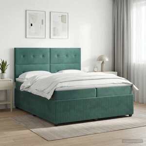 Imagine vidaXL Pat cu arcuri LED și saltea Verde închis 200 x 200 cm Catifea