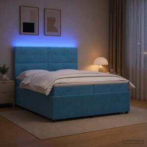 Imagine vidaXL Pat cu arcuri LED și saltea albastru 200 x 200 cm Catifea