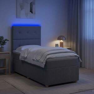 Imagine vidaXL Pat cu arcuri LED și saltea Gri deschis 90 x 190 cm Țesătură