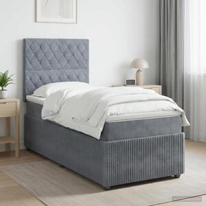 Imagine vidaXL Pat cu arcuri LED și saltea Gri închis 90 x 190 cm Catifea