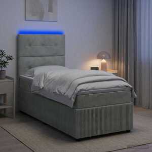 Imagine vidaXL Pat cu arcuri LED și saltea Gri deschis 90 x 190 cm Catifea