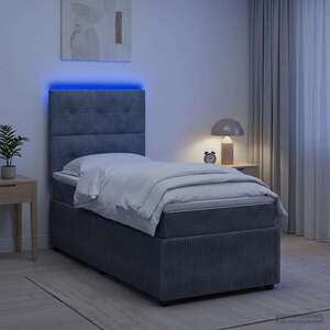 Imagine vidaXL Pat cu arcuri LED și saltea Gri închis 90 x 190 cm Catifea