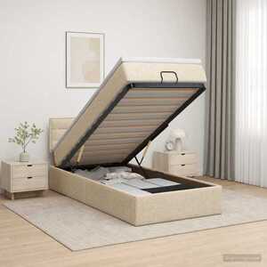 Imagine vidaXL Pat ottoman cu saltea cu headboard Crem 100 x 200 cm Țesătură