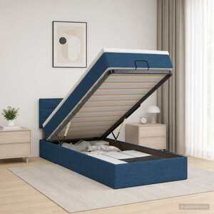 Imagine vidaXL Pat ottoman cu saltea albastru 100 x 200 cm Țesătură
