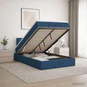 Imagine vidaXL Pat ottoman cu saltea albastru 120 x 200 cm Țesătură