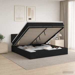 Imagine vidaXL Pat ottoman cu saltea cu headboard Negru 140 x 190 cm Țesătură