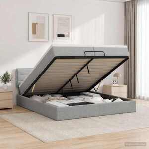 Imagine vidaXL Pat ottoman cu saltea Gri deschis 200 x 200 cm Țesătură