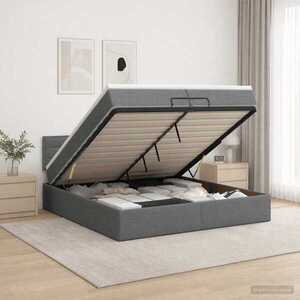 Imagine vidaXL Pat ottoman cu saltea Gri închis 200 x 200 cm Țesătură