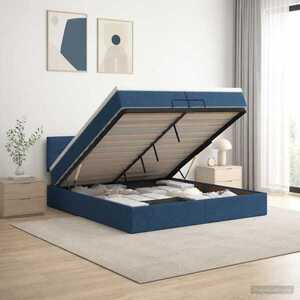 Imagine vidaXL Pat ottoman cu saltea albastru 200 x 200 cm Țesătură