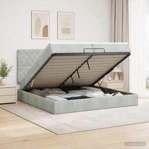 Imagine vidaXL Pat ottoman cu saltea Gri deschis 200 x 200 cm Catifea