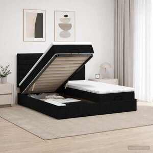 Imagine vidaXL Pat ottoman cu saltea cu headboard 2 buc. Negru Țesătură