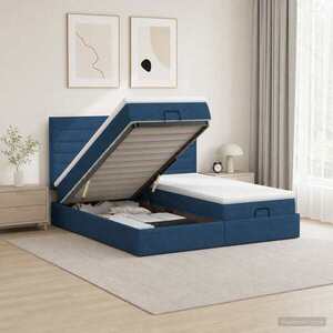 Imagine vidaXL Pat ottoman cu saltea cu headboard 2 buc. albastru Țesătură