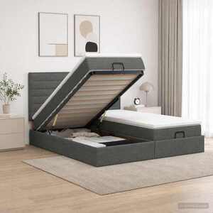 Imagine vidaXL Pat ottoman cu saltea cu headboard 2 buc. Gri închis Țesătură
