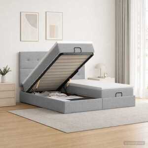 Imagine vidaXL Pat ottoman cu saltea cu headboard 2 buc. Gri deschis Țesătură