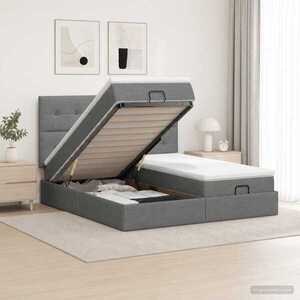 Imagine vidaXL Pat ottoman cu saltea cu headboard 2 buc. Gri închis Țesătură