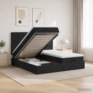 Imagine vidaXL Pat ottoman cu saltea cu headboard 2 buc. Negru Țesătură