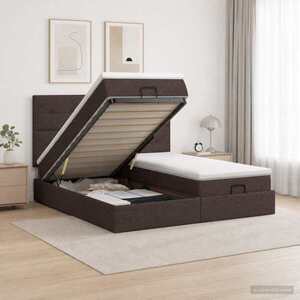 Imagine vidaXL Pat ottoman cu saltea cu headboard 2 buc. Maro închis Țesătură