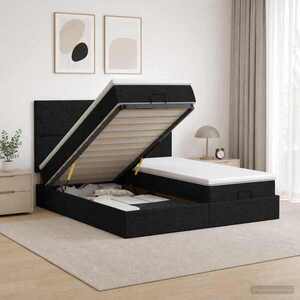 Imagine vidaXL Pat ottoman cu saltea cu headboard 2 buc. Negru Țesătură