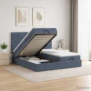 Imagine vidaXL Pat ottoman cu saltea cu headboard 2 buc. Gri închis Catifea