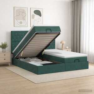 Imagine vidaXL Pat ottoman cu saltea cu headboard 2 buc. Verde închis Catifea
