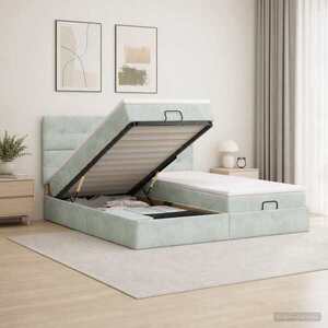 Imagine vidaXL Pat ottoman cu saltea cu headboard 2 buc. Gri deschis Catifea