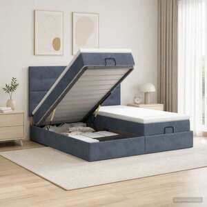 Imagine vidaXL Pat ottoman cu saltea cu headboard 2 buc. Gri închis Catifea