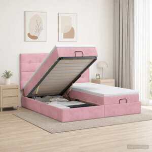 Imagine vidaXL Pat ottoman cu saltea cu headboard 2 buc. Roz Catifea