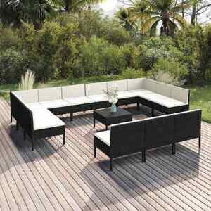 Imagine vidaXL Set mobilier de grădină cu perne, 14 piese, negru, poliratan