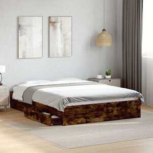 Imagine vidaXL Cadru pat cu sertare stejar fumuriu 140x200 cm lemn prelucrat