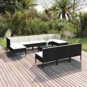 Imagine vidaXL Set mobilier de grădină cu perne, 11 piese, negru, poliratan