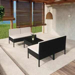 Imagine vidaXL Set mobilier de grădină cu perne, 5 piese, negru, poliratan