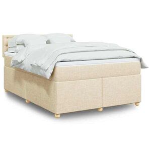 Imagine vidaXL Pat box spring cu saltea, crem, 140x200 cm, textil