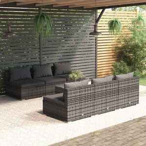 Imagine vidaXL Set mobilier de grădină cu perne, 7 piese, gri, poliratan