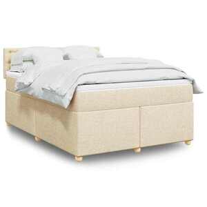 Imagine vidaXL Pat box spring cu saltea, crem, 140x200 cm, textil