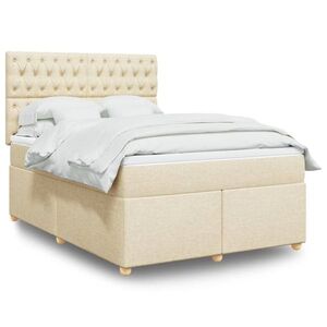 Imagine vidaXL Pat box spring cu saltea, crem, 140x200 cm, textil