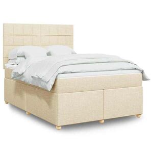 Imagine vidaXL Pat box spring cu saltea, crem, 140x200 cm, textil