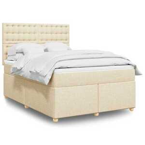 Imagine vidaXL Pat box spring cu saltea, crem, 140x200 cm, textil